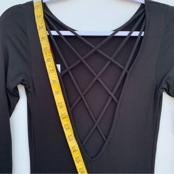 Fraiche by J Open Back Criss Cross Maxi Dress Long Sleeve Size Small | Black - Picture 10 of 13